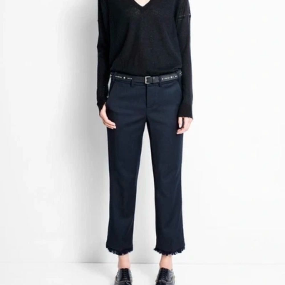 Zadig & Voltaire Fringe Hem Pants BLK SZ 34/XS Wool Blend Cropped Minimalist - Picture 2 of 14